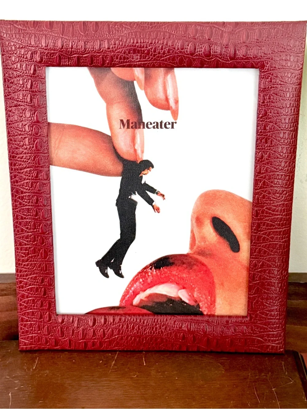 Maneater Canvas Art Print Red Faux Crocodile Snakeskin Framed Wall Hanging Art